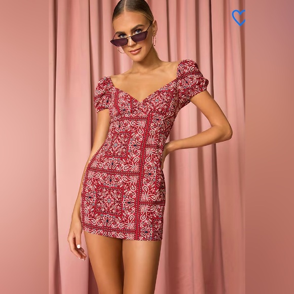 superdown Dresses & Skirts - superdown Red Bandana Print Mini Dress